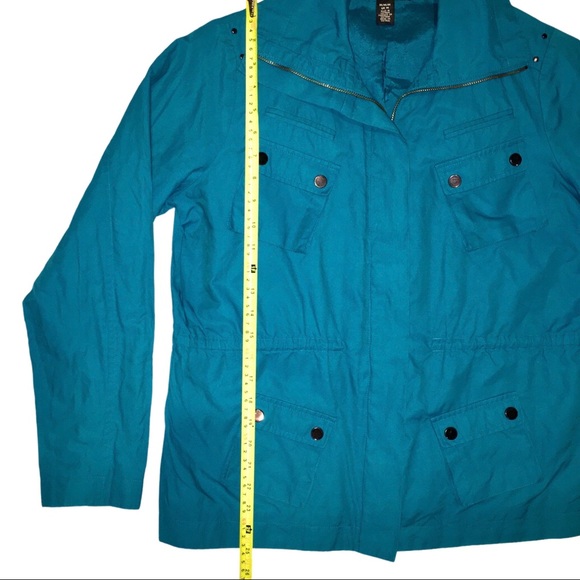 Turquoise Lightweight Jacket, Teal Raincoat, Spring Blue, Kenneth Cole, Medium - Picture 15 of 16